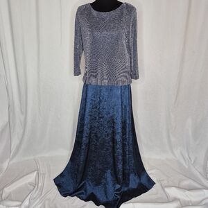 Arianna By Rachel Kaye Saphire Blue Shimmer Top Crinkle Skirt Maxi Gown - Sz 14